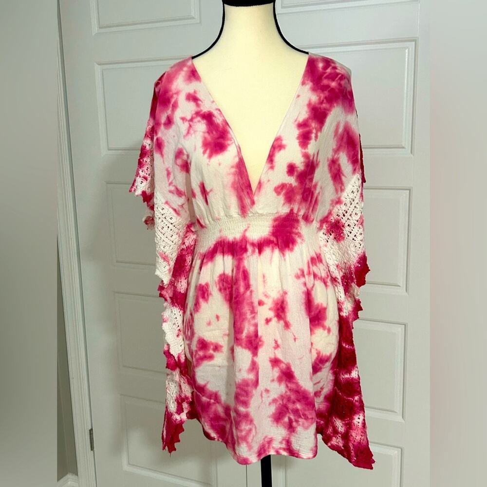 Sea spice pink white tie dye beach swim coverup cotton size small